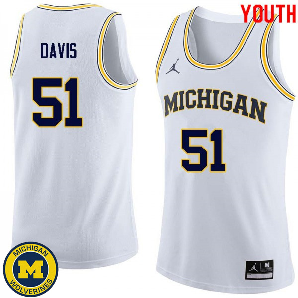 Youth University of Michigan #51 Austin Davis White Fashion Basketball Jersey